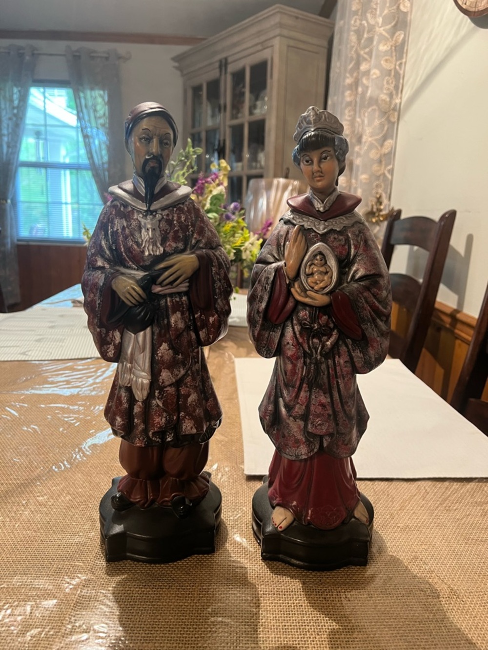 Vintage Pair Signed Mold Ceramic Oriental Noble & Empress Statue excellent